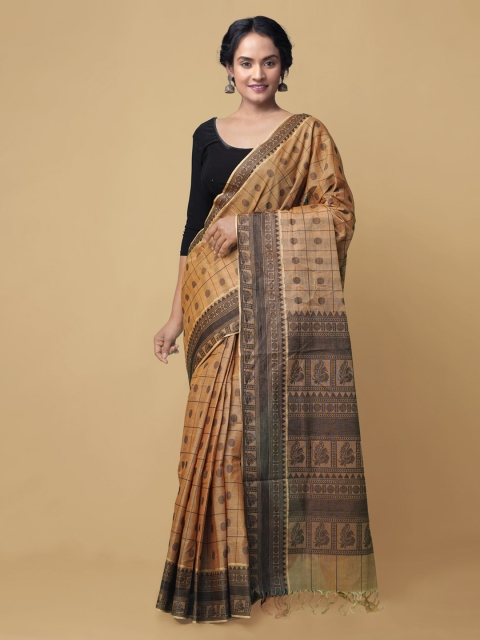 

Unnati Silks Brown Ethnic Motifs Pure Cotton Mysore Silk Handloom Saree