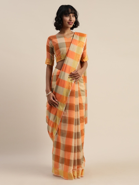 

Florence Beige & Orange Checked Zari Silk Cotton Saree