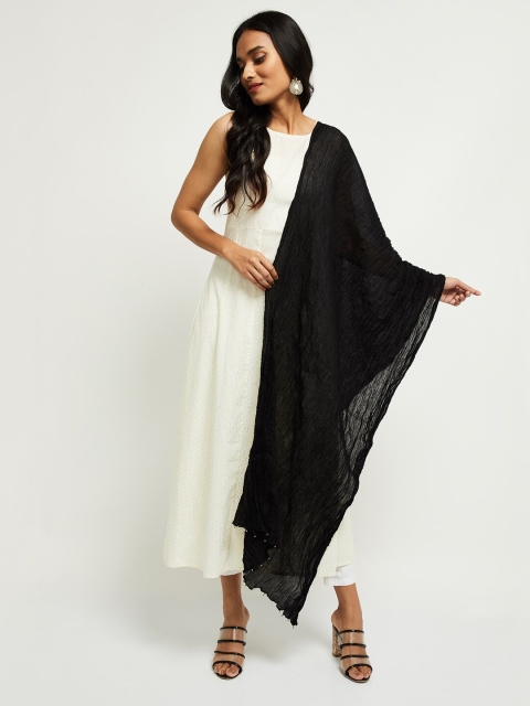 

max Women Black & White Pure Cotton Dupatta with Beads and Stones
