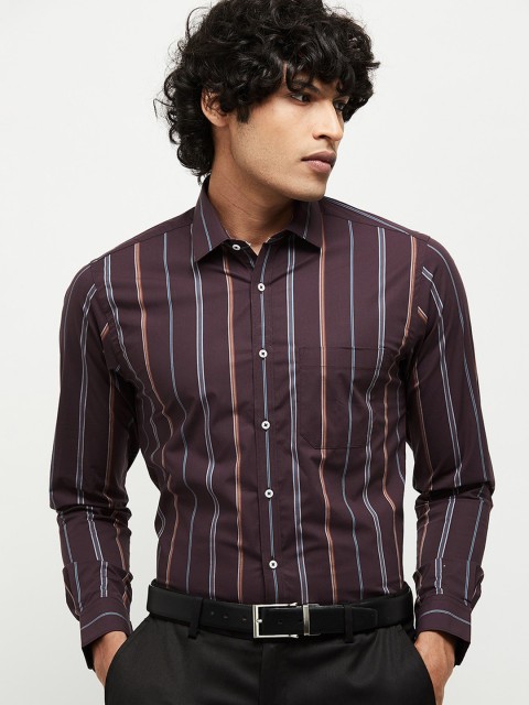 

max Men Purple Slim Fit Striped Formal Shirt