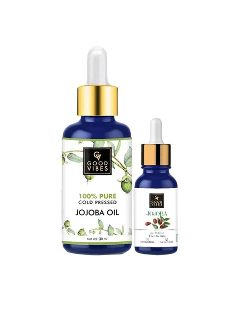 

Good Vibes Jojoba Magic for Dry Skin Combo Kit - Cold Pressed Oil 30ml, Face Serum 10ml, White