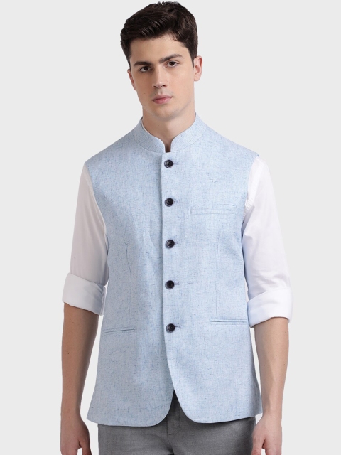 

ColorPlus Men Blue Self-Design Woven Nehru Jacket
