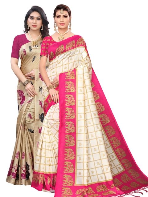 

KALINI Pink & Beige Pack of 2 Ethnic Motifs Art Silk Sarees