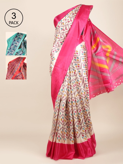 

Pothys Pack of 3 Ethnic Motifs Jute Silk Saree, Cream