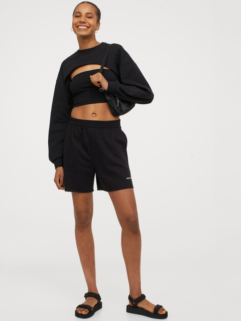 

H&M Women Black Solid High-Waisted Shorts