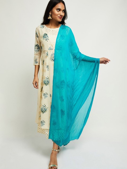 

max Turquoise Blue & White Dupatta with Beads and Stones