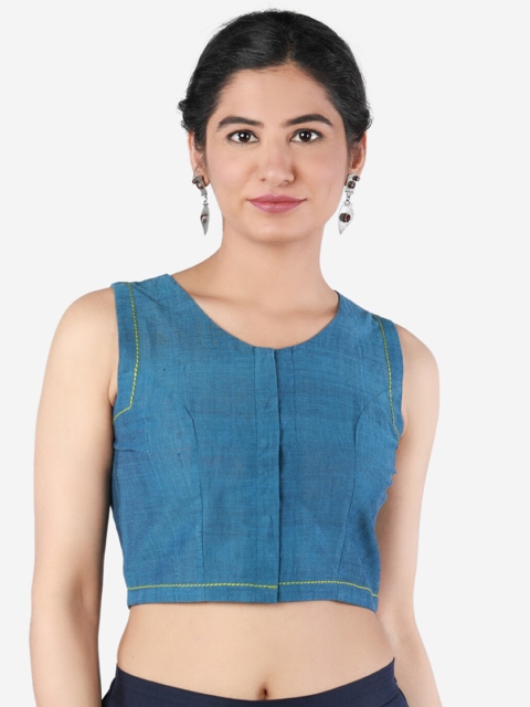 

Llajja Women Blue Solid Pure Cotton Saree Blouse