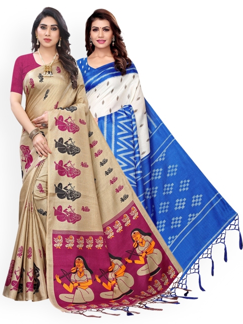 

KALINI Blue & Beige Pack of 2 Art Silk Saree