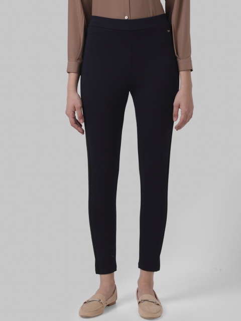 

Park Avenue Woman Women Navy Blue Solid Treggings