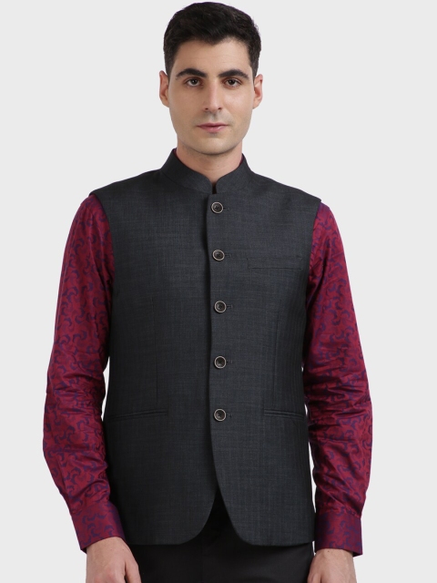 

ColorPlus Men Grey Solid Woven Nehru Jacket