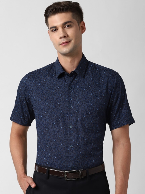 Peter England Men Navy Blue Floral Printed Cotton Formal Shirt