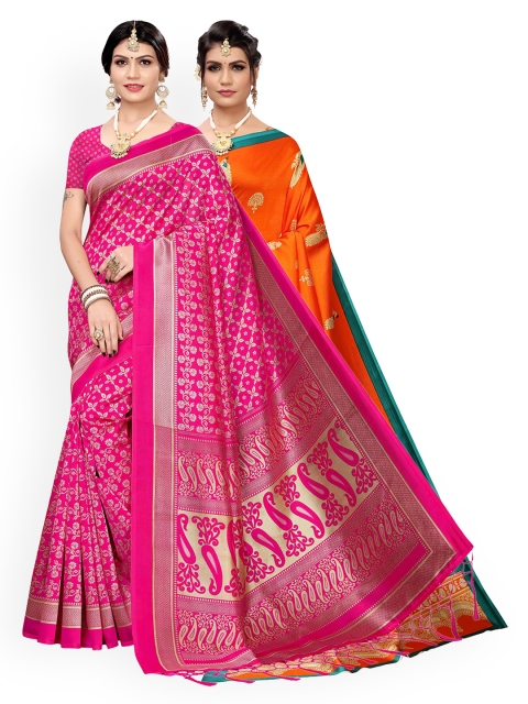 

KALINI Pack Of 2 Art Silk Sarees, Pink