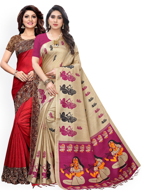 

KALINI Red & Magenta Pack of 2 Ethnic Motifs Art Silk Saree