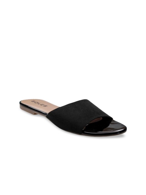 

SOLES Women Black Open Toe Flats