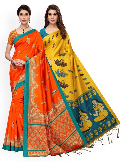 

KALINI Yellow & Orange Pack of 2 Ethnic Motifs Art Silk Sarees