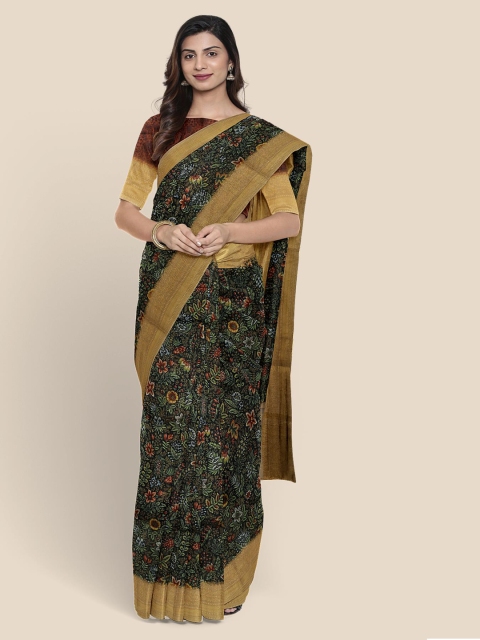 

KLM Fashion Mall Black & Green Floral Zari Banarasi Saree