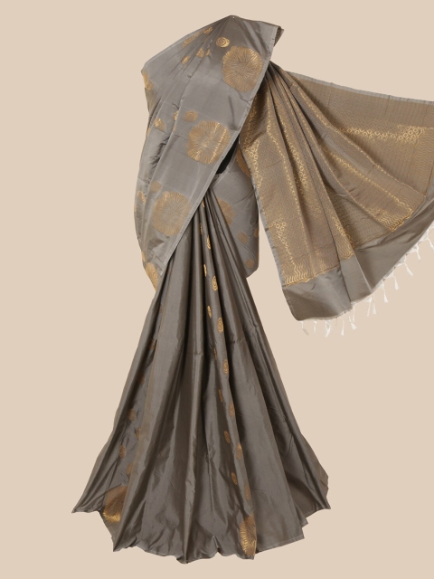 

Pothys Grey & Gold-Toned Ethnic Motifs Zari Silk Cotton Saree