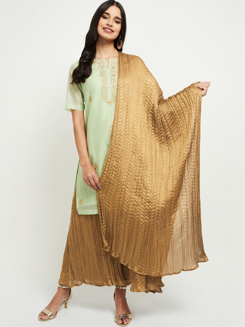 

max Women Gold Striped Poly Georgette Dupatta