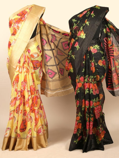 

Pothys Pack Of 2 Jute Silk Sarees, Yellow
