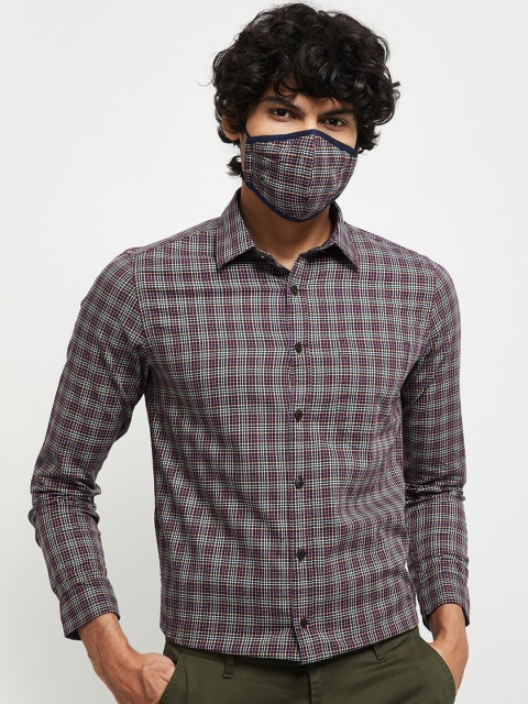 

max Men Multi Tartan Checks Checked Formal Shirt & 2-Ply Cloth mask