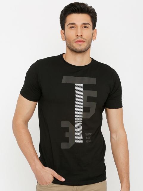 

Rex Straut Jeans Men Black & Grey Typography Printed Slim Fit Cotton T-shirt