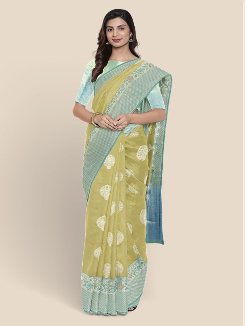 

KLM Fashion Mall Green & Navy Blue Woven Design Chanderi Saree
