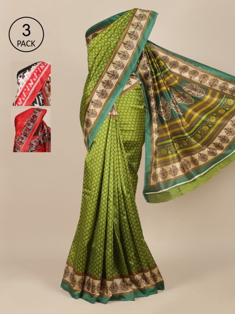 

Pothys Pack Of 3 Jute Silk Sarees, Green