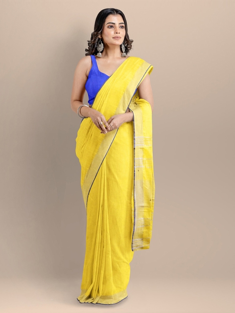 

BharatSthali Yellow Pure Cotton Handloom Mangalagiri Saree