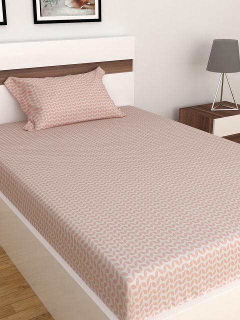 Home Centre Pink Geometric 152 TC Single Bedsheet with 1 Pillow Covers