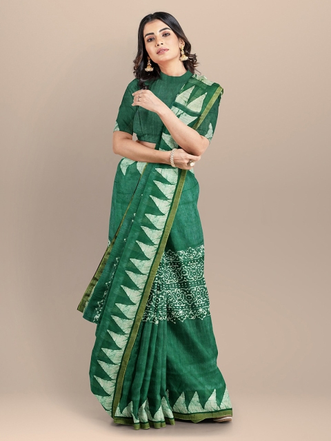 

BharatSthali Green Batik Silk Cotton Venkatgiri Saree