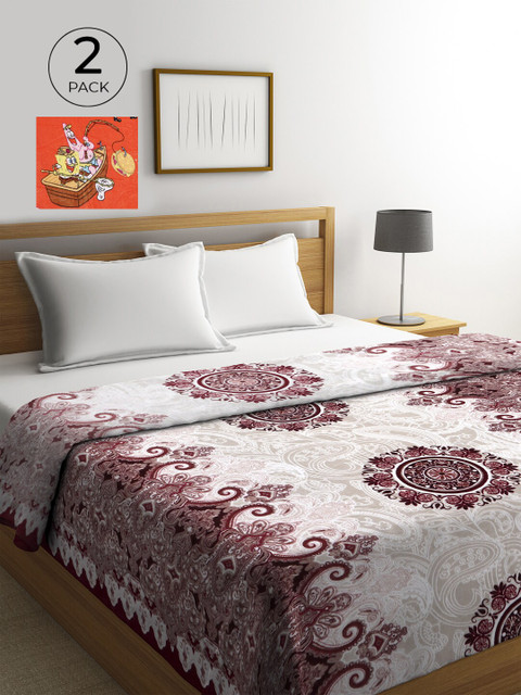 

KLOTTHE White & Brown Set of 2 Ethnic Motifs AC Room 300 GSM Double Bed Comforter