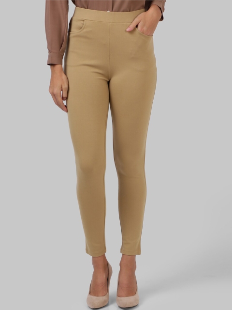 

Park Avenue Woman Beige Solid Slim-Fit Jeggings