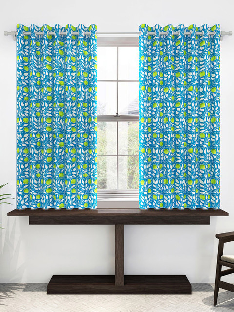 

Divine Casa Turquoise Blue & Lime Green Set of 2 Floral Sheer Window Curtain