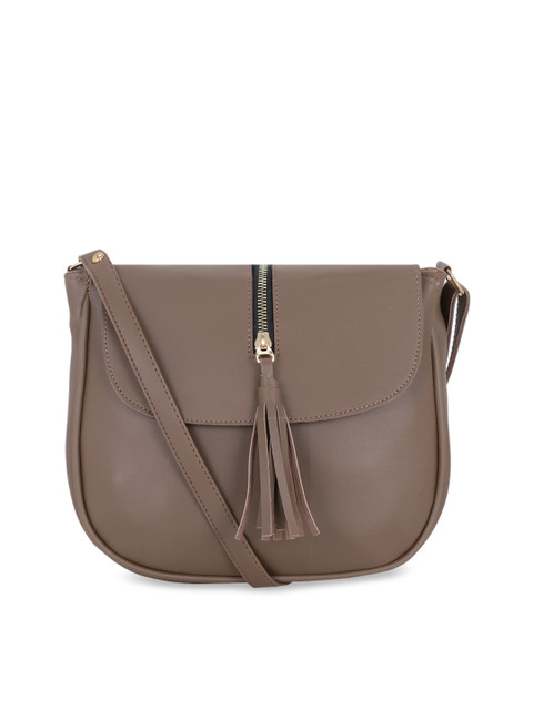 

Satchel Bags Brown PU Structured Sling Bag with Tasselled