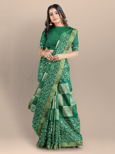 

BharatSthali Green Batik Silk Cotton Venkatgiri Handloom Saree