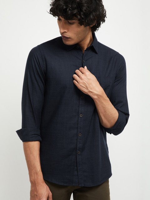 

max Men Blue Slim Fit Checked Casual Shirt