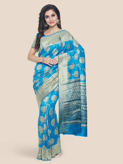 

KLM Fashion Mall Blue Woven Design Zari Silk Blend Banarasi Saree