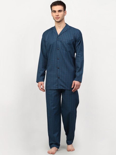 

JAINISH Men Blue Checked Night suit