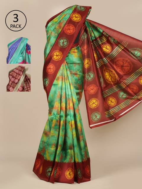 

Pothys Pack of 3 Tie and Dye Jute Silk Saree, Maroon