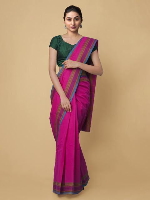 

Unnati Silks Pink Zari Pure Cotton Uppada Handloom Saree