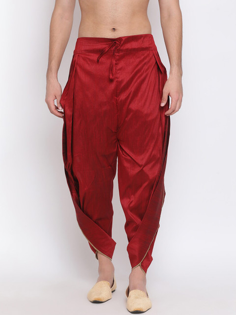 

VASTRAMAY Men Maroon Solid Silk Blend Dhoti