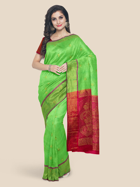 

KLM Fashion Mall Green Woven Design Zari Silk Blend Kanjeevaram Saree