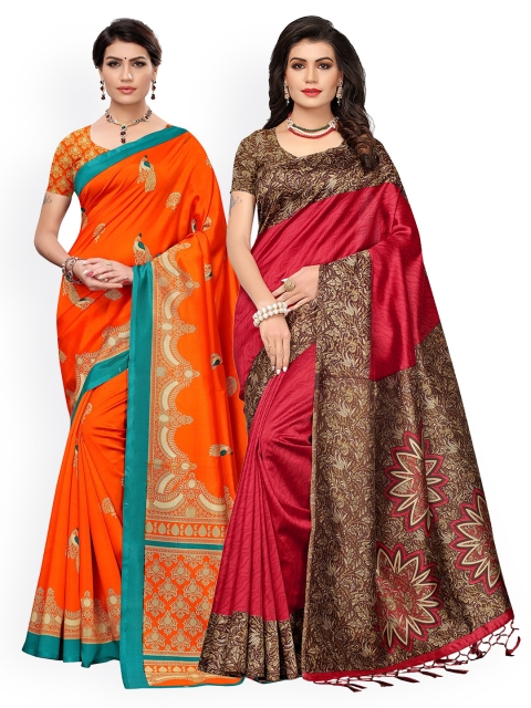 

KALINI Magenta & Orange Pack of 2 Art Silk Saree
