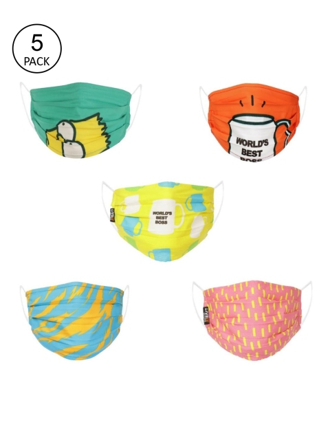 

LIVE IT SAFE Kids Pack Of 5 Printed 4-Ply Cotton Reusable Anti-Pollution Cloth Face Masks With Nano Technology, Multi
