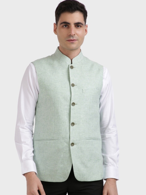 

ColorPlus Men Green Solid Woven Nehru Jacket