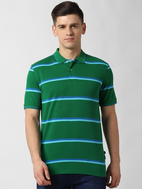 

Peter England Casuals Men Green Striped Polo Collar T-shirt