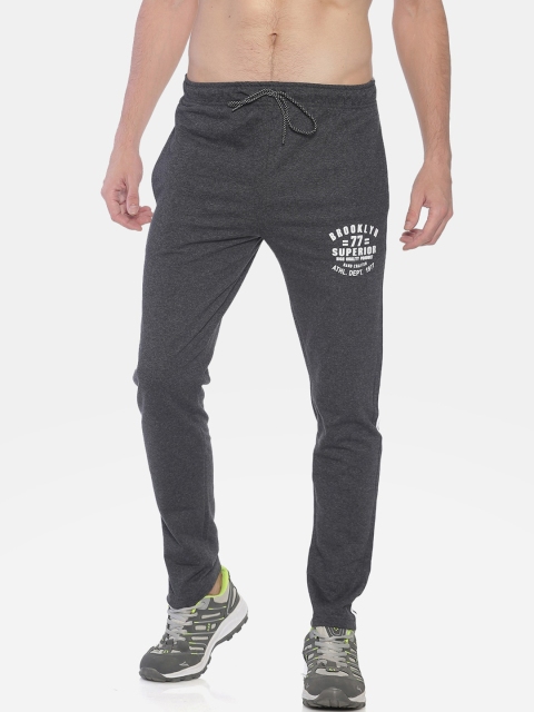 MASH UNLIMITED Men Charcoal Grey & White Solid Slim-Fit Track Pants