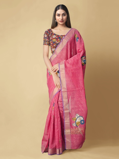 

Unnati Silks Pink Silk Cotton Chanderi Saree