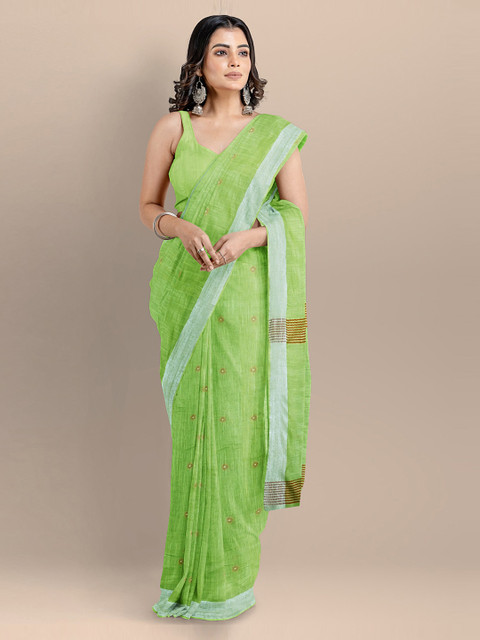 

BharatSthali Green Woven Design Pure Cotton Taant Saree