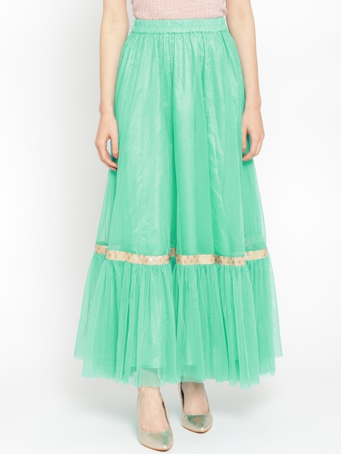 

Shakumbhari Women Green Solid Maxi-Length Flared Skirt